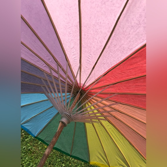 Rainbow Paper Parasol Sun Umbrella for Wedding or Summer Decor - Picture 4 of 7
